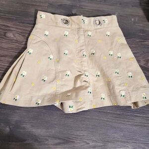 Miaou Greta Stretch Cotton High Waisted Daisy Shorts Size S Khaki Embroidered